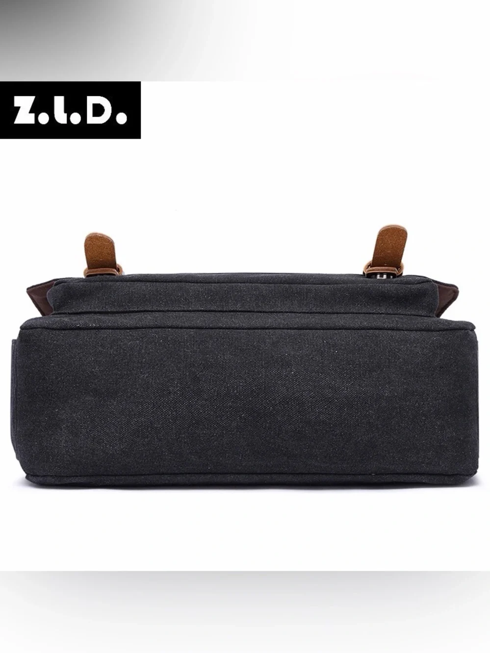 Canvas Messenger Bag for Men in Black with Brown Accents